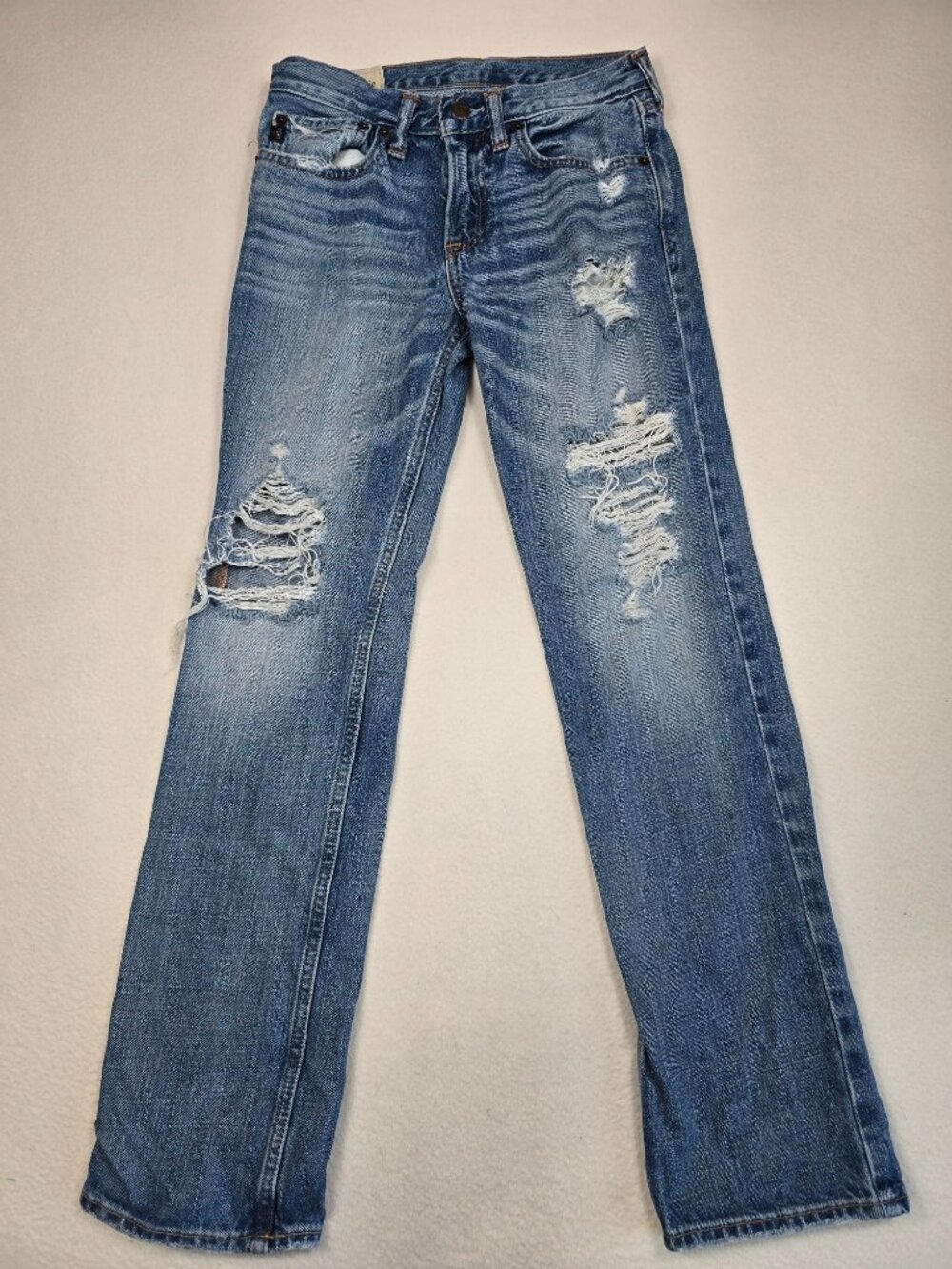 Abercrombie Kids 16 Slim Straight Distressed Denim Jeans Slim Blue